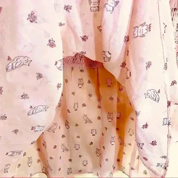 Torrid Mauve “Owl” Print V-Neck Cap Sleeve Chiffon Peplum Peasant Top Size 14/16 - Picture 8 of 12